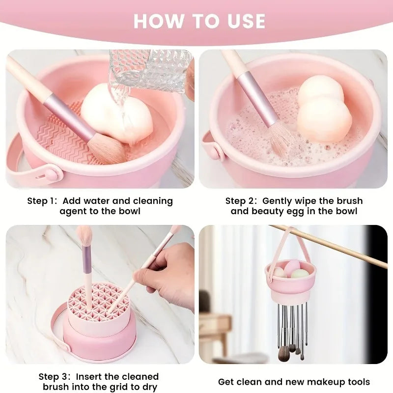 Makeup Brush Organizer and Cleaning Mat